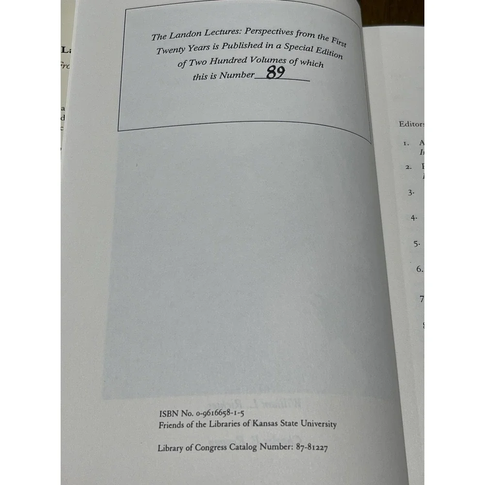 The Landon Lectures: Perspectives From The First 20 Years Special Ed. #89 Of 200